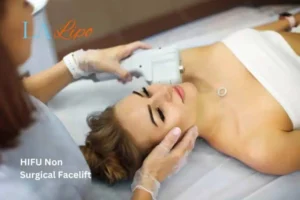 Woman having Hi-Fu to reduce wrinkles Upper Edmonton.