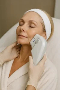 Woman receiving HIFU non surgical facelift treatment Upper Edmonton