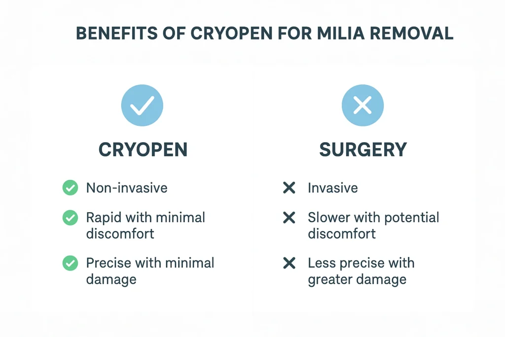 Benefits of cryopen for milia removal Upper Edmonton compared to surgical treatments.