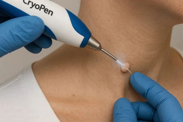 Person receiving Cryotherapy skin tag removal Upper Edmonton