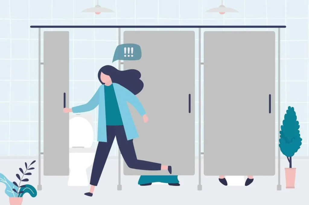 graphic of Urine incontinence Upper Edmonton woman running to the toilet.